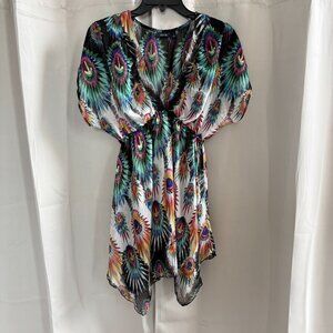 Apt 9 Women Dress Medium Colorful Beach Swim Babydoll Y2K Sheer Artsy Boho 18049